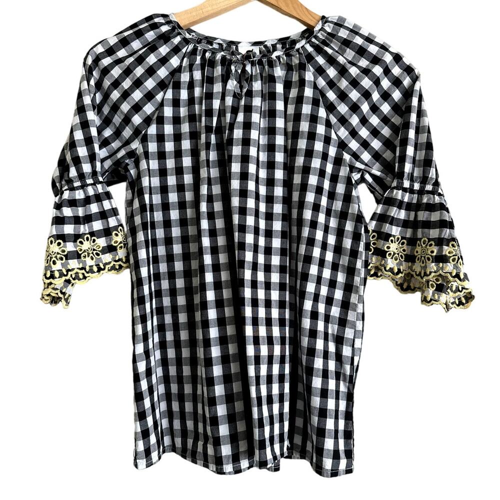 Wonder‎ Nation Girls XL Black/White Shirt Embroidered Yellow Flowers-Keyhole